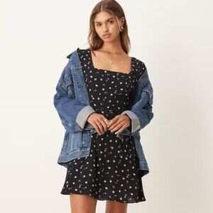 Glamorous long sleeve mini tea dress in black lilac floral